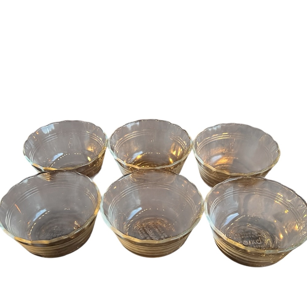 EUC~ Vintage (6) Pyrex #463 Custard Cup
Ramekin Dish Bowls 3-Ring 6 oz
Set USA